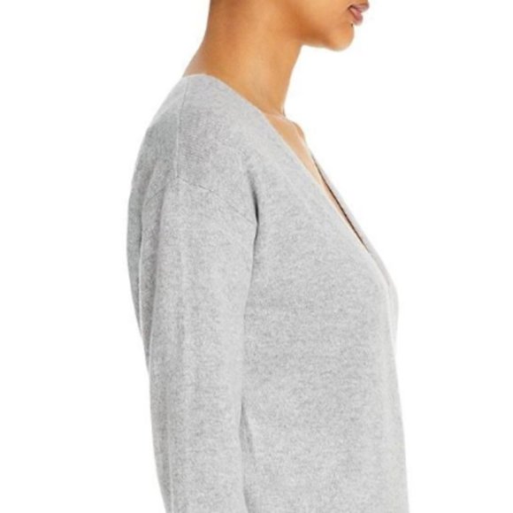 AQUA CASHMERE Faux Wrap Cashmere Wrap Sweater In Light Grey - NWT - Picture 2 of 4